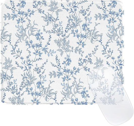 Elegant Blue Flowers Mouse Pad, Waterproof Aesthetics Floral Mouse Pads Design, Non-Slip Rubber Base Computer Simple Funny Mousepad,Small Mouse Mat Desk Accessories Office Supplies