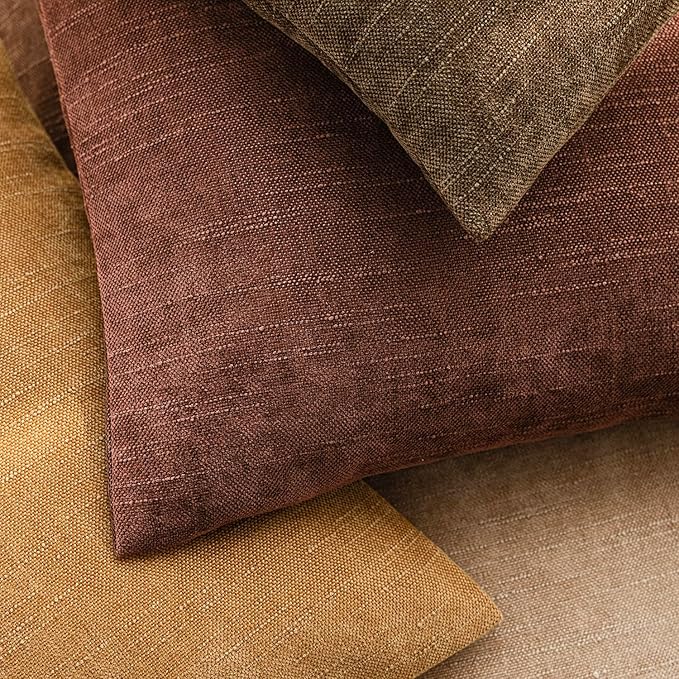 Foindtower Set of 2 Textured Chenille Throw Decorative Pillow Covers Square Accent Solid Cushion Cover Neutral Farmhouse Lumbar Pillow Case for Couch Sofa Bedroom Living Room 12x24 Inch,Golden Brown
