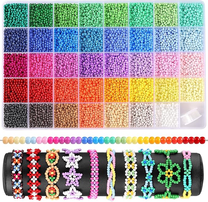 3mm Seed Beads Uniform, 39 Colors 8200pcs Small Beads for Jewelry Making, Friendship Bracelet Bead for Girls Adults