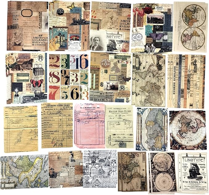 200 Pieces Vintage Ephemera Scrapbooking Supplies Pack for Journaling, Decoupage Paper Scrapbook Stickers Kit for Bullet Junk Journal Planners Collage Craft Notebooks Album (Word Memory)