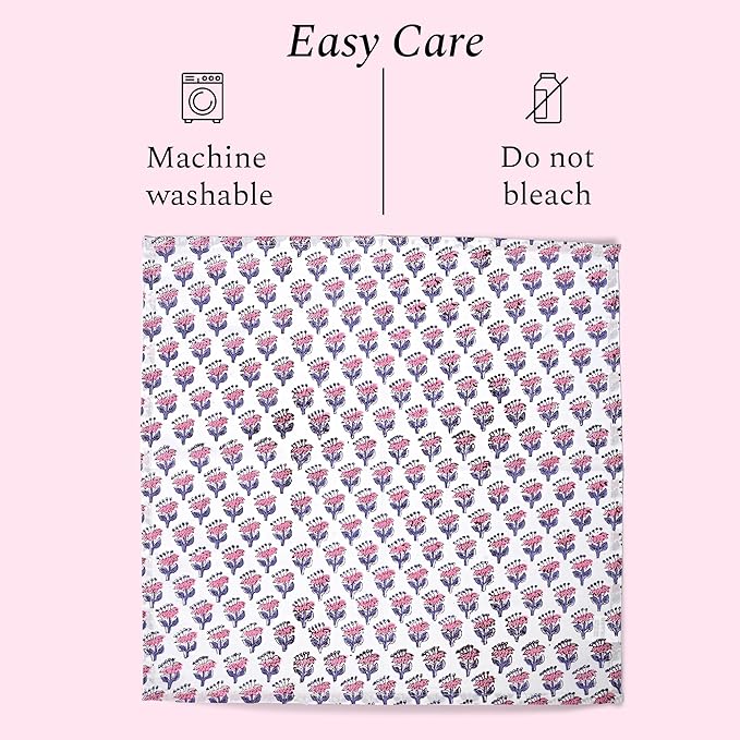 CPC Cloth Napkins 100% Cotton Set of 4 Reusable Napkins, Indian Block Print Toile Floral Dinner Napkin, Fall Thanksgiving Christmas Holiday Party Gift - Soft Absorbent Napkin, 18"x18" Pink Sapphire