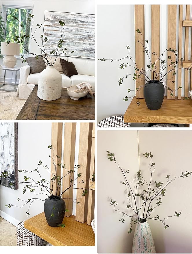 3Pcs 38.8" Faux Greenery Plant Stems and Branches for Tall Vase,Artificial Tree Branches and Twigs for Decoration (Green Leaves & Brown Stem)