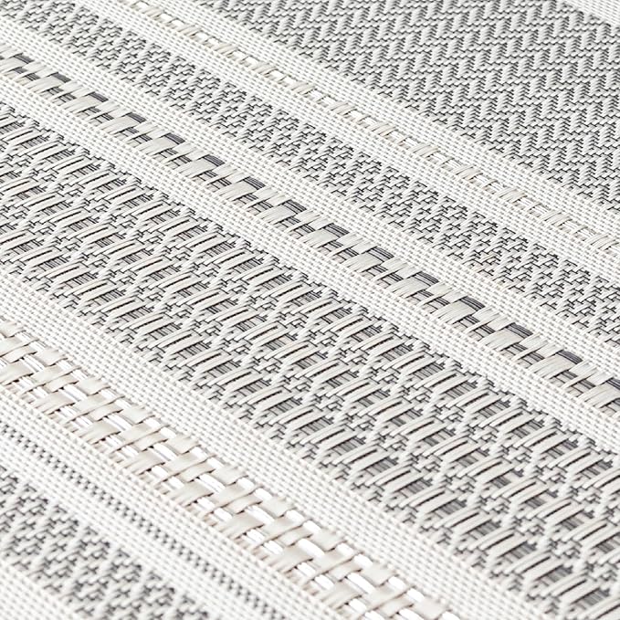 Over&Back Set of 4 Reversible Woven Placemats - Colorful Dining Room Table Mat - UVA/UVB-Proof Polypropylene - Indoor and Outdoor Kitchen and Home Decor - Striped - Grey - Rectangle