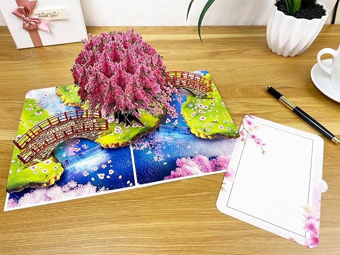3D Pop Up Greeting Card – Handmade Cherry Blossom Tree Card for Spring, Birthday, Mother's Day, Wedding – Laser Cut Sakura Card with Envelope – Unique Floral Gift for Women, Friends, Family