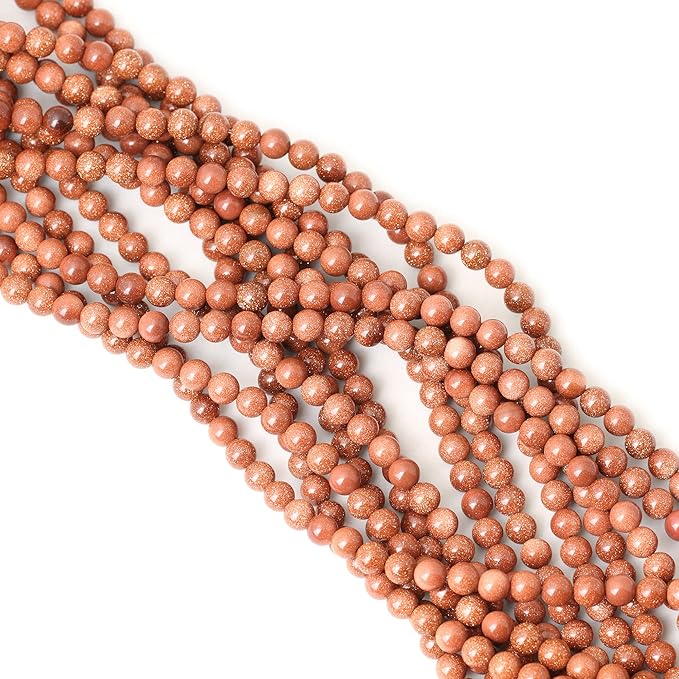 60PCS 6mm Gold Sandstone Gemstone Round Loose Beads for Jewelry Making 1 Strand 15"