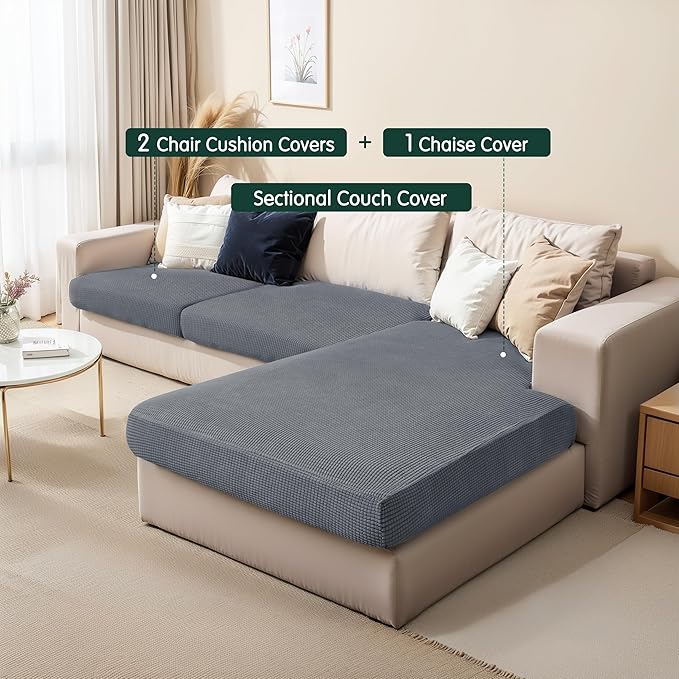 CHUN YI Stretch Sectional Couch Covers 1 Piece Chaise Lounge Slipcover L Shape Separate Cushion, Chaise Couch Cover for Both Left/Right Sectional Couch (Chaise Cover, Light Grey)