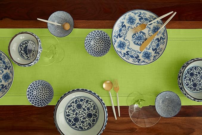 Solino Home Linen Lime Green Table Runner 120 Inches Long - 100% Pure Linen 14 x 120 Inch Table Runner for Spring, St Patricks Day - Double Hemstitch