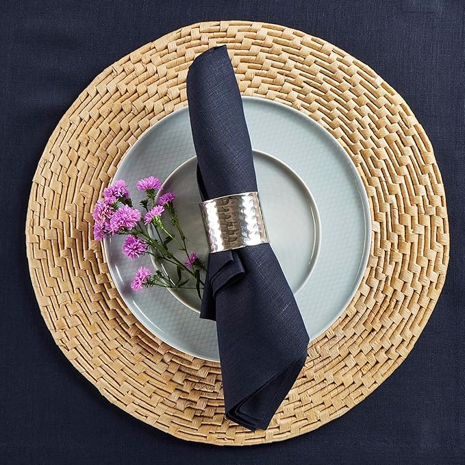 Solino Home Navy Blue Linen Napkins Set of 4 - 100% Pure Linen Dinner Napkins 20 x 20 Inch for Winter, Spring, Easter - Fete