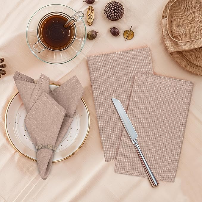 Ruvanti Cloth Napkins Set of 6, 18x18 Reusable Napkins Cloth Washable, Soft & Durable Table Napkin, Poly Cotton Fabric Dinner Napkins for Parties, Christmas, Thanksgiving, Weddings - Sand