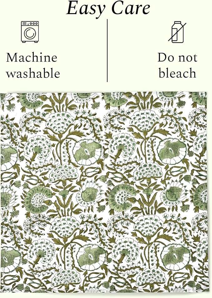 CPC Cloth Napkins 100% Cotton Set of 4 Reusable Napkins, Indian Block Print Toile Floral Dinner Napkin, Fall Thanksgiving Christmas Holiday Party Gift - Soft Absorbent Napkin, 18"x18" Agate Green