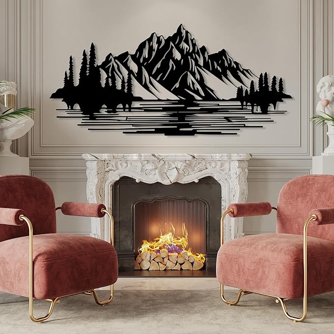 DecoSoul Mountain Forest Metal Wall Decor, Nature and Trees Wall Art, Metal Outdoor Wildlife Lover Gift, Farmhouse Yard Wall Decor, Fireplace Wall Sculptures, Housewarming Gift