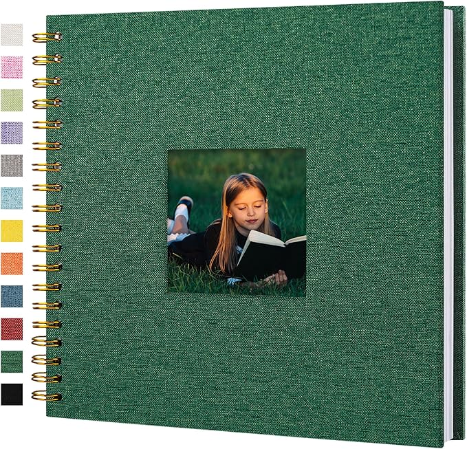 Scrapbook Photo Album Linen Cover, 10 x 10 Inch Hardcover Kraft White Pages Memory Book, for Travel Wedding Guest Book Christmas Baby Shower (20 Sheets/ 40 Pages,Darkgreen)