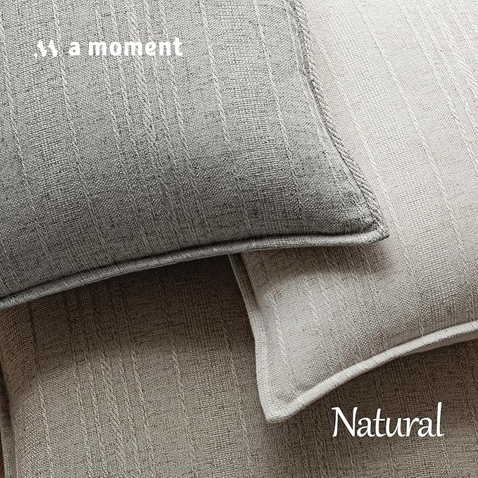 a moment Linen Pillow Covers Set of 2,Boho Farmhouse Throw Pillowcases Neutral Textured Decorative Covers for Couch Sofa Bed, Soft Linen Blend Accent Case Cushion Home Decor 20"x12"Light Grey