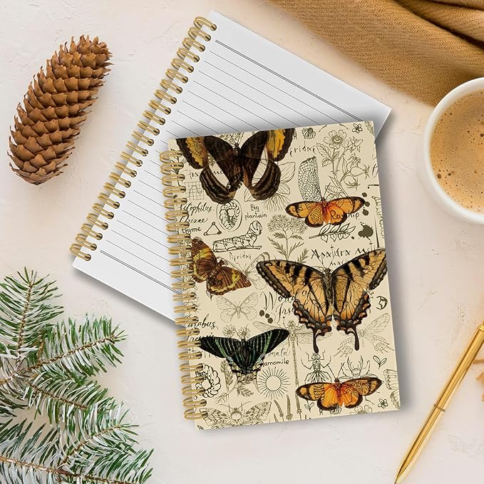 Vintage Butterfly Journal Notebook - Retro Butterflies Aesthetic Notebooks College Ruled for Work School, Gifts for Butterfly Lovers Women, Office Supplies, Hardcover Spiral Notebook 5.5"x8.3"