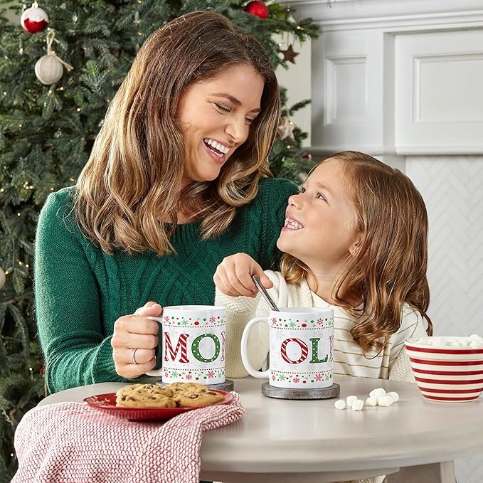 Let's Make Memories Personalized Mug - Festive Ceramic Coffee Mug for Christmas - Stocking Stuffer For Family, Friends, Neighbors - Microwave and Dishwasher Safe - Festive Name - Dark - 11 oz.