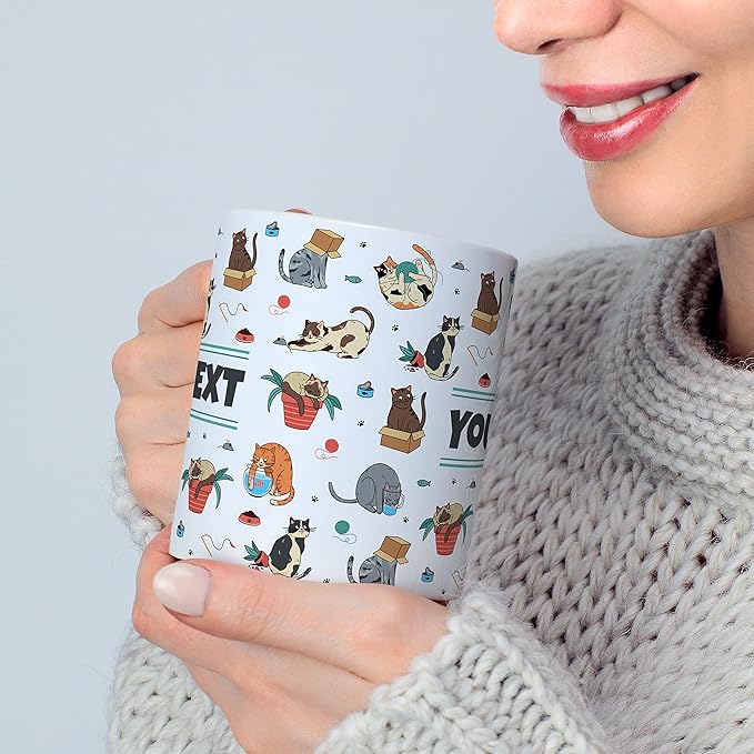 Personalized Mug for Kids - Cats - Custom Name/Text, Ceramic Hot Chocolate/Cocoa/Coffee Cup for Boys/Girls, Birthday/Christmas/Holiday Gift - 15 oz, Black Handle