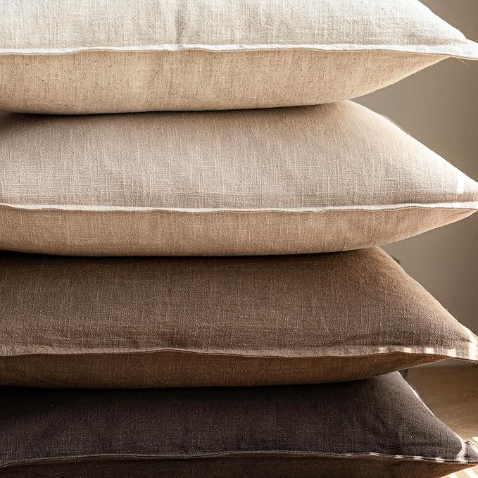 Foindtower Pack of 2, Decorative Linen Soild Throw Pillow Covers Soft Accent Cushion Case Boho Farmhouse Neutral Pillowcase for Couch Sofa Bedroom Living Room Home Decor 22 x 22 Inch Reddish Brown