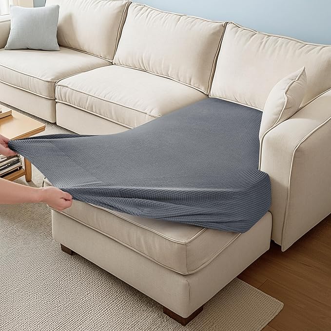 CHUN YI Stretch Sectional Couch Covers 1 Piece Chaise Lounge Slipcover L Shape Separate Cushion, Chaise Couch Cover for Both Left/Right Sectional Couch (Chaise Cover, Light Grey)