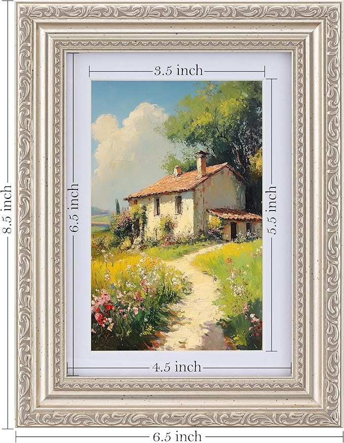 eletecpro 5x7 Picture Frames Set of 4, 5 x 7 Vintage Photo Frames with Glass, Displays 4x6 Photo with Mat or 5x7 without Mat for Tabletop or Wall Decor, Silver Beige