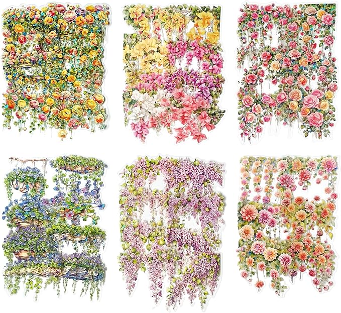 Flower Stickers for Scrapbook Supplies, 60 Pcs Transparent Nature Floral Sticker Set for Scrapbooking, Junk Journal Supplies, Journaling, DIY Crafts, Planner,Photo Frame