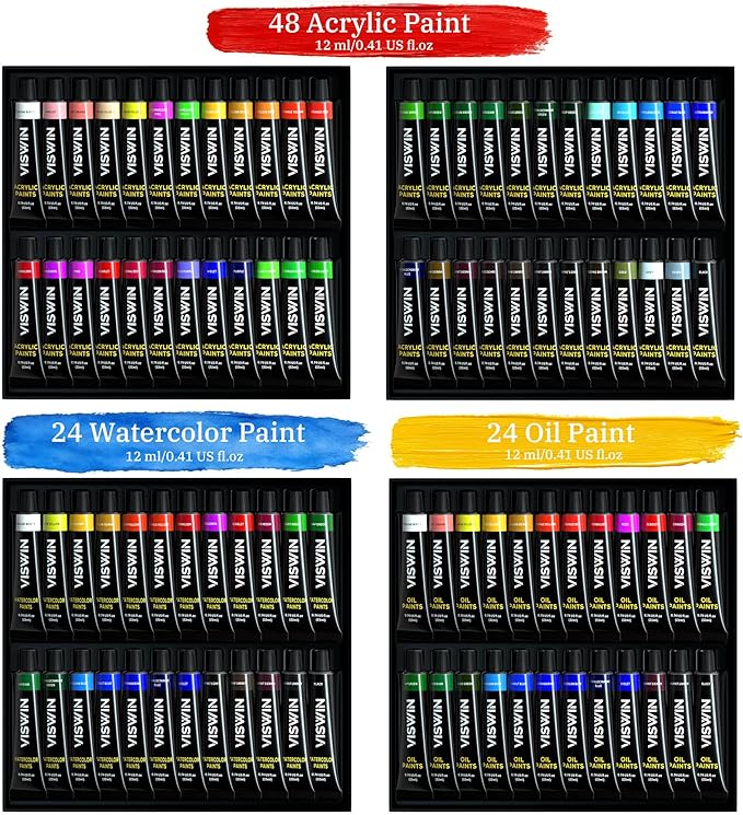 VISWIN 187Pcs All-in-One Art Painting Kit with Aluminum & Beech Wood Easel, 96 Acrylic, Watercolor & Oil Paint Set, Canvases, Painting Set with Complete Art Supplies for Adults, Artists, Beginners