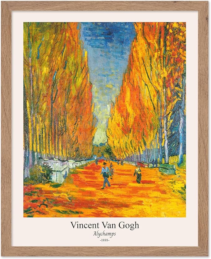 Monem Art Vintage Van Gogh Poster - Retro Alychamps Print - Les Alyscamps Art - Impressionism Art - Fine Art - Classic Painting Art - Great Bedroom or Office Wall Decor - 11x14 Beige Framed