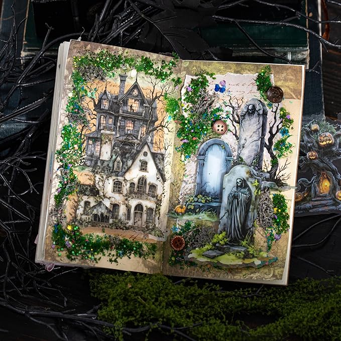 Gothic PET Sticker Set, 60PCS Abandoned City Theme Stickers for Scrapbooking, Journaling, DIY Crafts and Planner Supplies