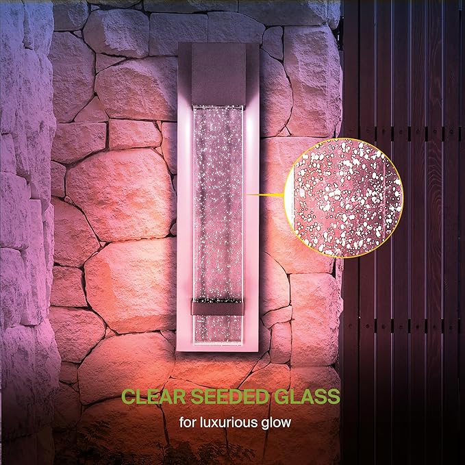 ASD LED 18" Bubble Glass Wall Light Fixture, Outdoor & Indoor Seeded Sconce | RGBW, Waterproof, ETL Listed | 9W 250LM 3000-5000K 100-277V | Exterior Lantern, Porch Lighting | Black