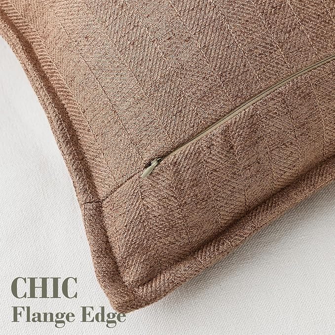 24x24 Linen Pillow Covers Brown Pack of 2 Farmhouse Boho Neutral Accents Striped Textured Square Decorative Throw Pillow Cases for Living Room Couch Bed Home Decor