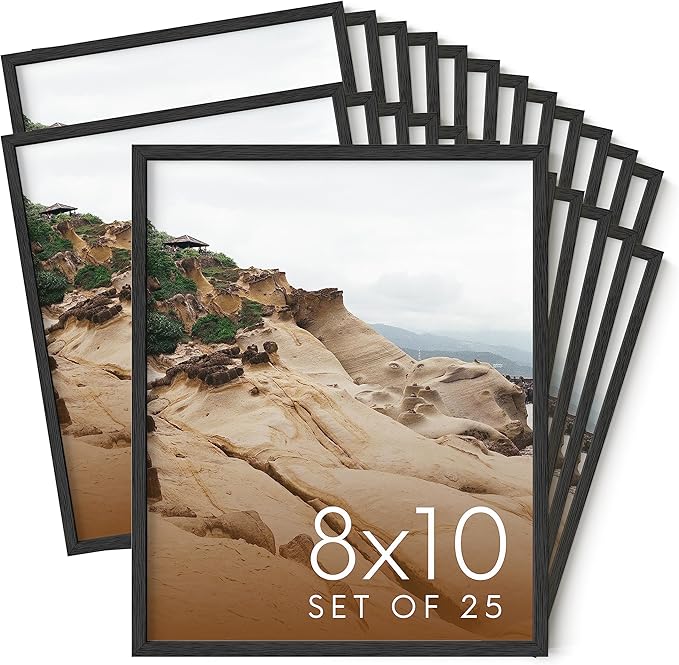 HAUS AND HUES 8x10 Black Oak Wood Picture Frames Set of 25 - Premium Bulk Picture Frames 8x10 Bundle - Elegant Gallery Wall Frame Set for Posters, Art Display - Ideal for Wall Decor in Home & Office