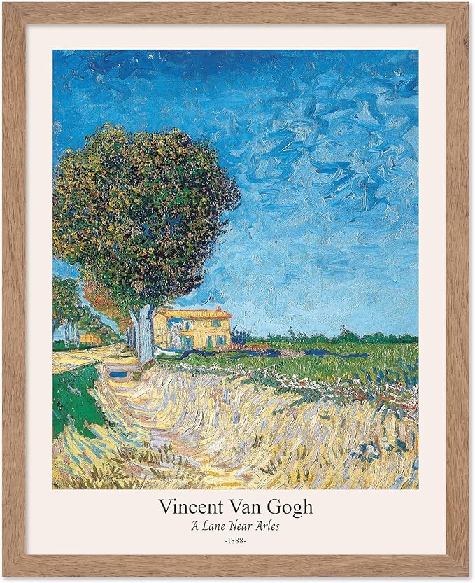 Monem Art Vintage Van Gogh Poster - Retro A Lane near Arles Print - Impressionism Art - Fine Art - Classic Painting Art - Landscape Art - Great Bedroom or Office Decor - 16x20 Beige Framed