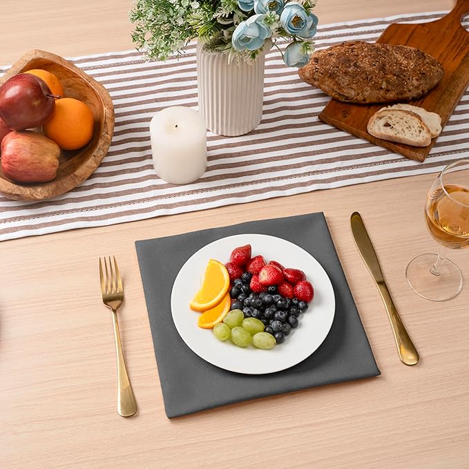Blue Needles Solid Cloth Napkins Set of 12 Grey 100% Cotton Dinner Napkins 18x18 inches - Soft, Reusable, Absorbent & Washable Linen, Ideal for Christmas Events, Parties & Everyday Use