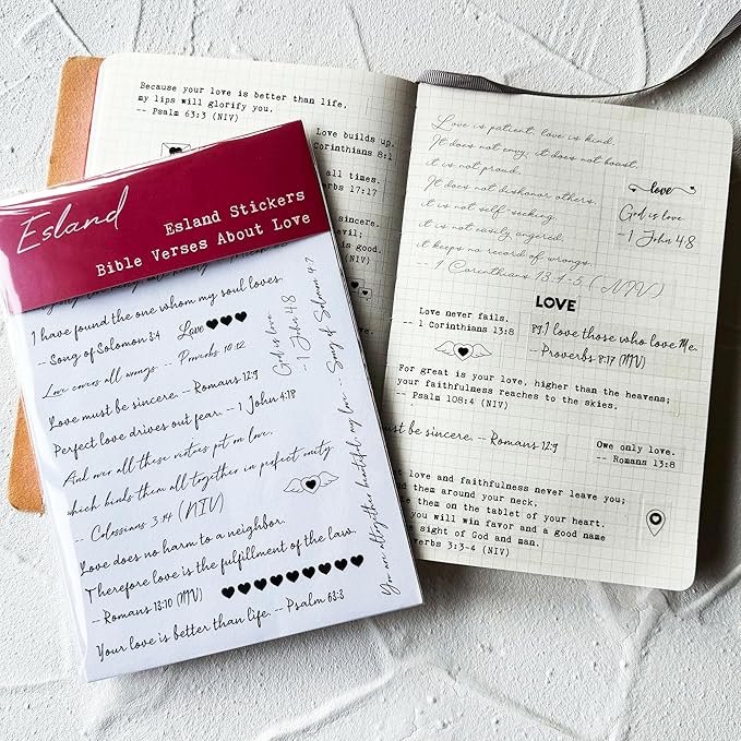 Bible Verses Planner Stickers – 4 Sheets of Love Quotes, Retro Typewriter & Hand Lettering Styles, Inspirational Christian Stickers for Journaling, Scrapbooking, Bible Study, and Crafts