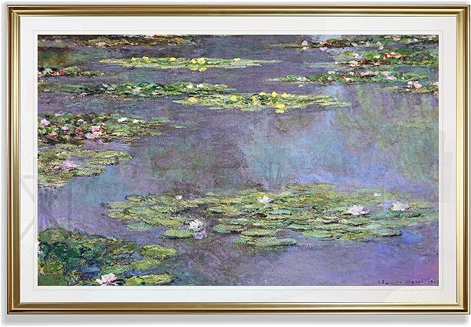Water Lilies 1905 01 by Claude Monet Fine Giclee Prints Wall Art in Premium Quality Framed Ready to Hang - Gold Frame