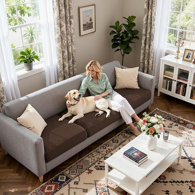 CHUN YI 3 Piece Couch Cushion Covers for XL-Sofa Seat Slipcovers Suitable with Spandex Jacquard Washable Fabric (3 Piece XL-Sofa Cushion Covers, Chocolate)