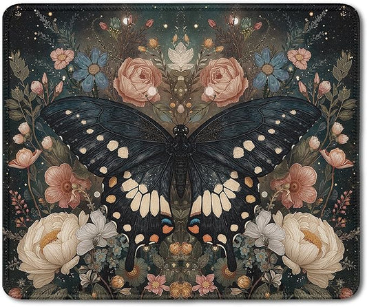 Vintage Moody Floral Butterfly Mouse Pad, Dark Academia Cottagecore Botanical Moth Mousepad for Home Office Dorm Computers Laptop,Aesthetic Gothic Office Supplies Desk Accessories, 9.5x7.9 Inch