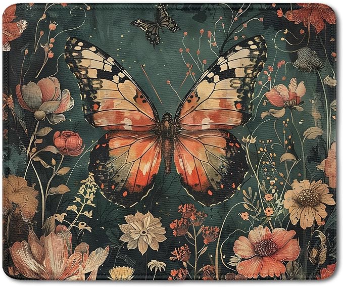Moody Floral Butterfly Mouse Pad, Dark Contemporary Botanical Butterfly Mouse Pads Mousepad for Desk Home Office Dorm Laptop, Gothic Nature Office Supplies Desk Accessories, 9.5x7.9 Inch