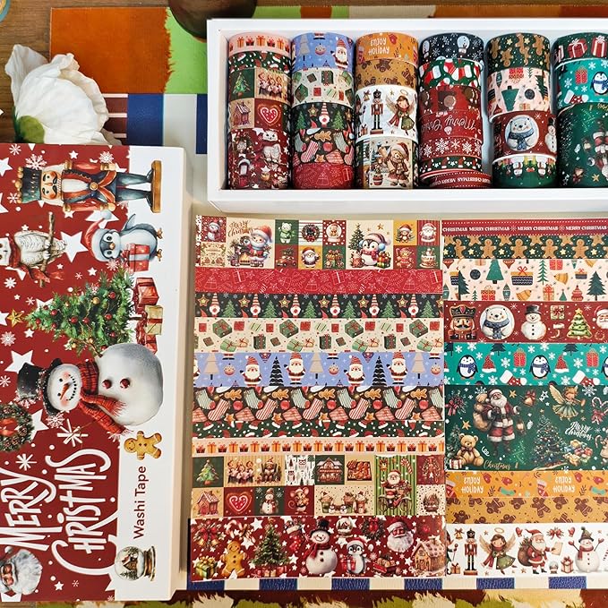 27 Rolls Christmas Washi Tape, Aesthetic Colored Decorative Cute Scrapbook Tape for Scrapbooking Supplies Journaling Craft Junk Journal