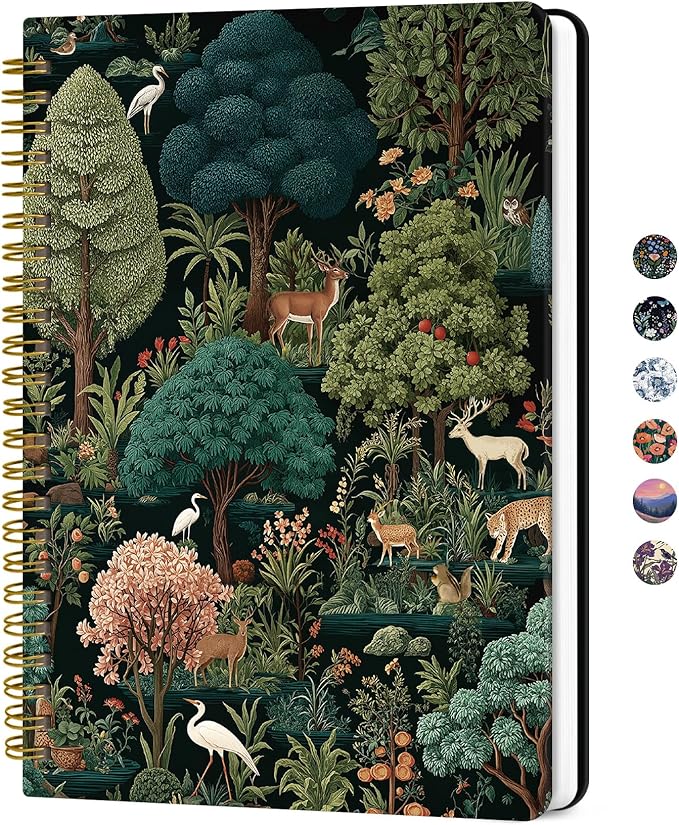 Lined Spiral Journal for Women, A5 Hardcover Cute Notebook for Work & Note Taking, Aesthetic Pretty Journal for Writing, 140 Pages, 6"x8", Enchanted Grove