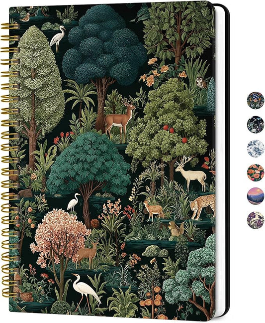 Lined Spiral Journal for Women, A5 Hardcover Cute Notebook for Work & Note Taking, Aesthetic Pretty Journal for Writing, 140 Pages, 6"x8", Enchanted Grove