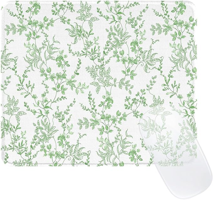 Elegant Green Flowers Mouse Pad, Waterproof Aesthetics Floral Mouse Pads Design, Non-Slip Rubber Base Computer Simple Funny Mousepad,Small Mouse Mat Desk Accessories Office Supplies