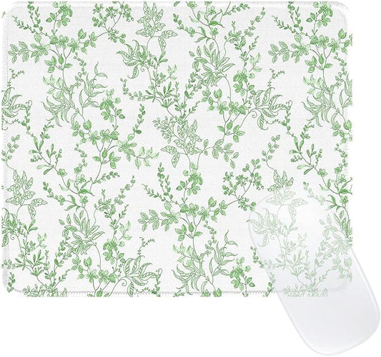 Elegant Green Flowers Mouse Pad, Waterproof Aesthetics Floral Mouse Pads Design, Non-Slip Rubber Base Computer Simple Funny Mousepad,Small Mouse Mat Desk Accessories Office Supplies