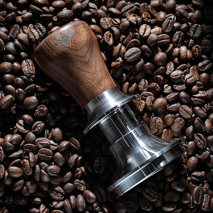 Walnut 58mm Espresso Accessories Kit Includes Espresso Knock Box, Tamper Station, Calibrated Espresso Tamper, Adjustable Distribution Tool, Coffee Bean Dosing Cup and RDT Spray Bottle