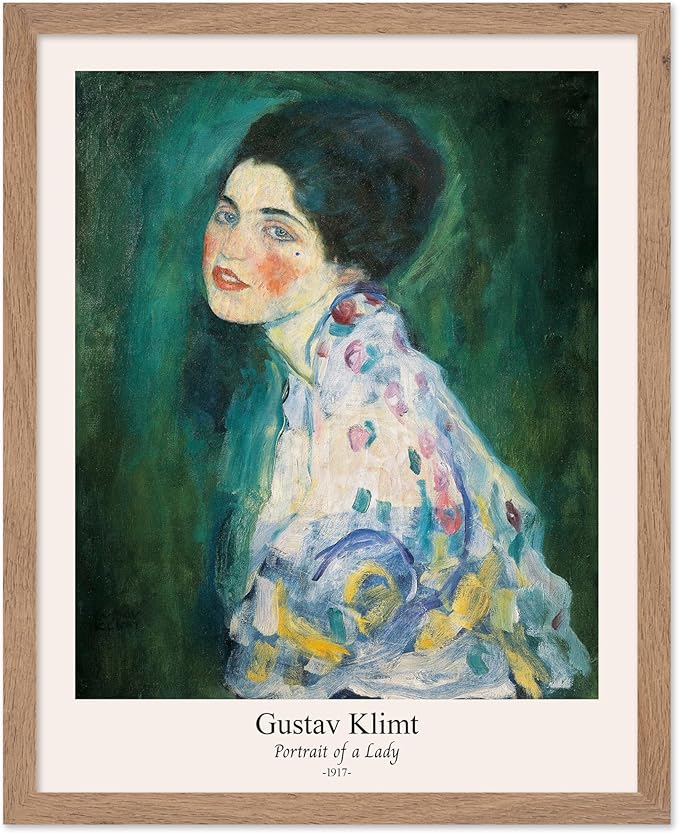 Poster Master Vintage Gustav Klimt Poster - Retro Portrait of a Lady Print - Expressionism Art - Woman Art - Classic Painting - Aesthetic Art - Living Room or Office Decor - 16x20 Beige Framed