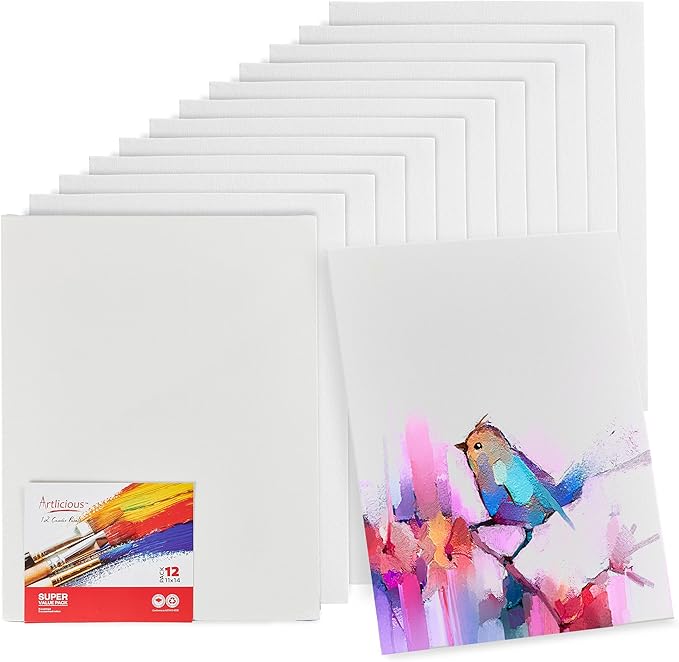 Artlicious Small Canvases for Painting - Pack of 12, 5 x 7 Inch Blank White Canvas Boards - 100% Cotton Art Panels Mini Canvas Bulk for Oil, Acrylic & Watercolor Small Canvas for Painting