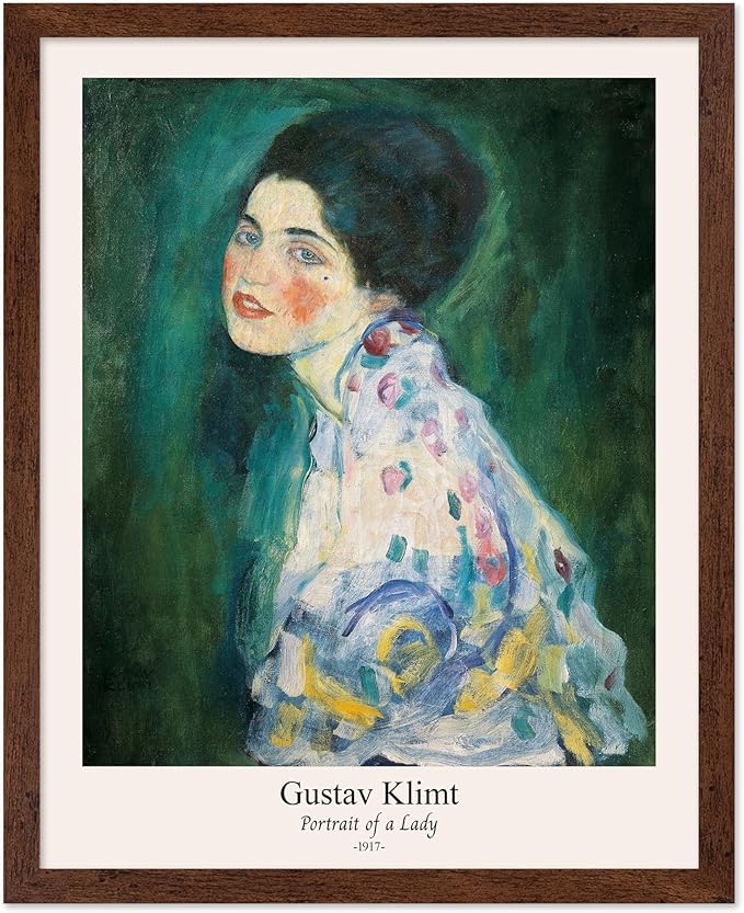 Poster Master Vintage Gustav Klimt Poster - Retro Portrait of a Lady Print - Expressionism Art - Woman Art - Classic Painting - Aesthetic Art - Living Room or Office Decor - 16x20 Brown Framed