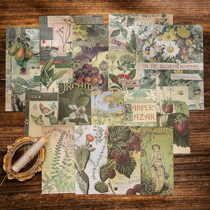 Scrapbooking Supplies Kit, Vintage Botanical Aesthetic Scrapbook Kit for Bullet Junk Journal, Stationery, A6 Grid Notebook, Flower DIY Journaling Supplies, Birthday Craft Gift Teen Girl Kid Women