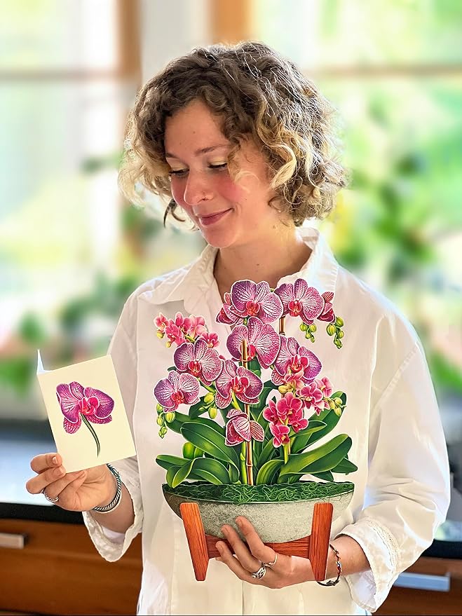Freshcut Paper Pop Up Cards, Orchid Oasis, 12 Inch Life Sized Forever Flower Bouquet 3D Popup Greeting Card, Birthday Cards, Get Well Gifts, Blank Notecard & Envelope