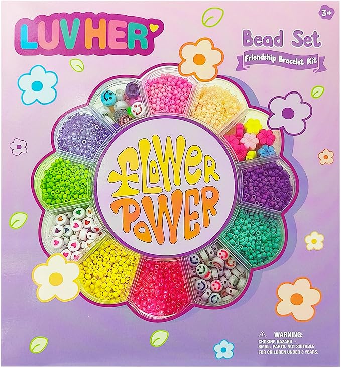 LUV HER Beading Kits - Necklace Making Kit & DIY Friendship Bracelet Kit for Girls - Includes 60x 6mm Verbiage, 8mm Pearl Beads & More - Jewelry Making Craft Kit for Kids Ages 6+ - 5.88'' x 4.79