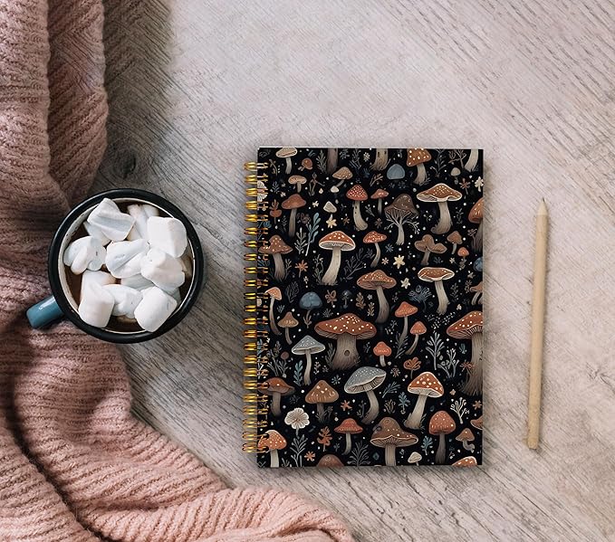 Mushroom Notebook Journal, Mushroom Gifts for Women Mushroom Lovers, Dark Academia Mushroom Notebooks for Women, Mushroom Office Supplies, Spiral Notebook 5.5x8.3inch